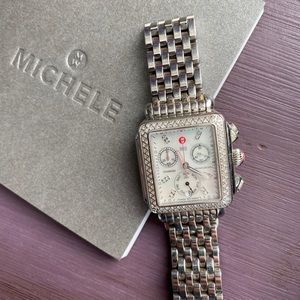 Michele Deco Diamond Dial Chrono Ladies Watch With Box & Saks Receipt